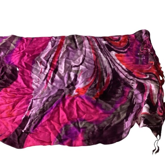 Brightly Colored Women's Abstract Swirl Pattern Scarf With Fringe Ends 70" X 20" - Picture 5 of 10